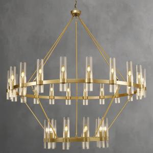 Gold Wagon Wheel Chandelier 2 Tier, 60 Inch Chandeliers with Glass Shade, 30-Light Large Chandelier for High Ceiling, Modern Farmhouse Chandeliers for Living Room, Dining Room, Entryway and Staircase