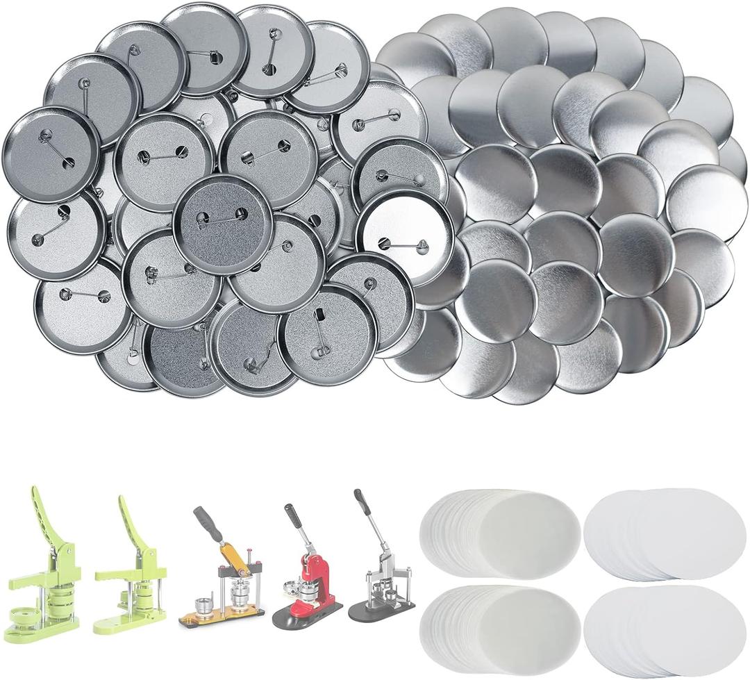200 Set 2.25 inch Button Maker Kit, 58mm Supplies, Includes Metal Pin Back Cover, Shells, Blank Paper & Film