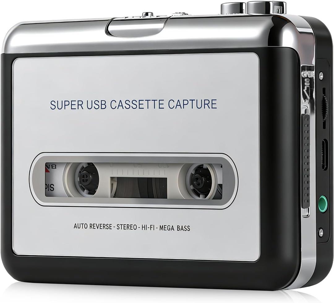 Cassette Tape Player, Portable Cassette Tape Recorder, Cassette to MP3 Converter with Software, Compatible with Laptops and Personal Computers, USB/AA Battery Powered