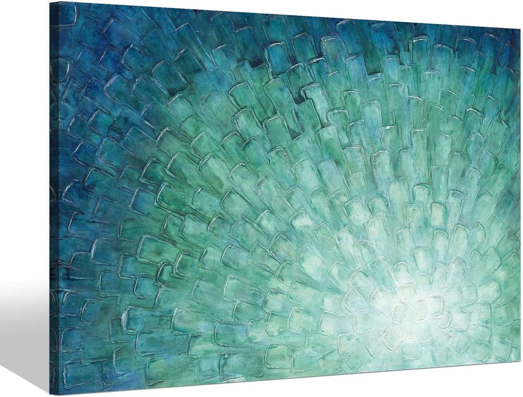 Bedroom Abstract Canvas Wall Art: Living Room Kitchen Teal Textured Picture Hand Painted Contemporary Painting Artwork Horizontal Large Modern Print Decor for Home Office, Abstract 01, 36"L x 24"W