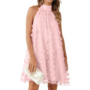 Gleeneat Womens Summer Halter Tulle Floral Bridal Shower Cocktail Wedding Guest Short Dresses A Line Sleeveless Mini Dress (L)