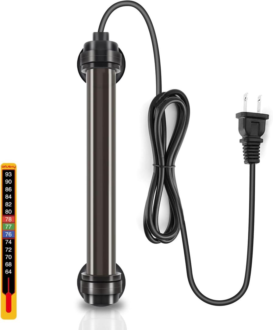 Orlushy 25W Submersible Small Fish Tank Heater with Free Thermometer, Preset Temperature 78 Aquarium Heater for 1-5 Gallon Freshwater & Saltwater Tank