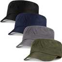 Geyoga 4 Pieces Cadet Army Caps Military Adjustable Flat Top Caps Cotton Unisex Cadet Hat Costume Army Hat