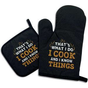 That's What I Do I Cook and I Know Things,Funny Oven Mitts and Pot Holders,Silicone Non-Slip Oven Mitts,Chef Gift,Housewarming Gift Ideas,Cooking Baking BBQ Gifts