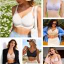 HORISUN Wireless No Underwire Bra for Women V-Neck Lace Trim Jelly Supportive Seamless Bra Comfortable Tshirt Bralette (White)