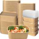 50 Pack Kraft Paper Food Container, 25 OZ Disposable Salad Bowls with Lids, Oil-Proof Rectangular Soup Bowls for Meal Prep Snack Takeout, Microwave Freezer Safe