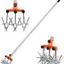 Rotary Cultivator Garden Rotary Tiller Adjustable Stainless Steel Poles Hand Tiller for Soil Mixing or Reseeding Grass Lawn Tiller Total Length 57 Inch (Orange)