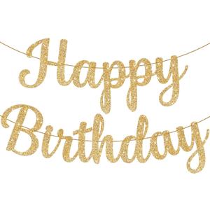 KatchOn, Glitter Gold Happy Birthday Banner - Pre-Strung 10 Feet, Happy Birthday Sign for Women Men Boys and Girls Gold Birthday Decorations