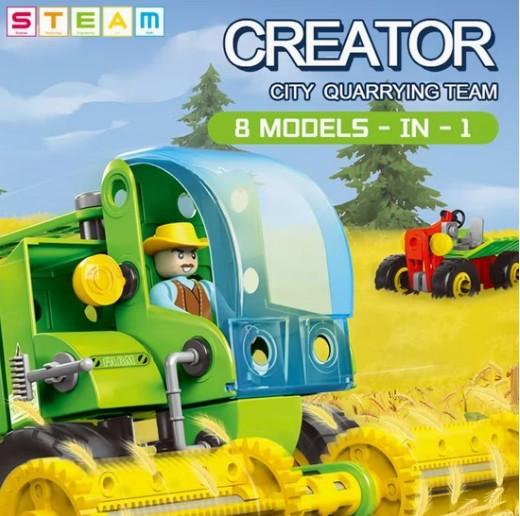153PCS 8-in-1 Creative Farm Theme DIY Truck Model Building Toy Steam Educational Self Assembly Vehicle Block Toys for Children