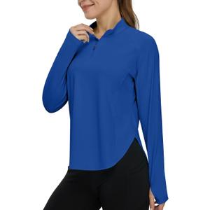 TBMPOY Women's Sun Shirt 1/4 Zipper Long Sleeve UPF 50+ Sun Protection Clothing UV SPF Hiking Outdoor (Blue, L)