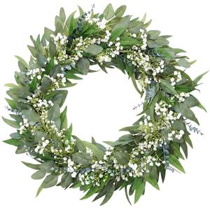 CraftyDream 32" Spring Summer Wreath for Front Door Extra Large Fake Floral Wreath with Eucalyptus Leaves and Baby's Breath for Window Farmhouse Festival Holiday Party Wedding Home Seasonal Decor