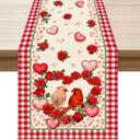 2 x XCHI Plaid Roses Flowers Love Hearts Cardinal Valentine's Day Table Runner Table Decoration for Party Home Kitchen Dining Holiday Decor 13x60 Inch