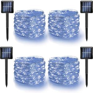 Dazzle Bright 4 Pack Solar String Lights Outdoor, Total 160FT 480LED Solar Powered Waterproof Fairy Lights 8 Modes, Silver Wire Lights for Christmas Patio Party Tree Yard Decoration (White)