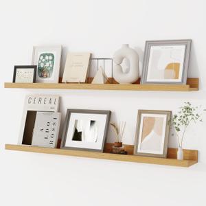Dreamland Picture Ledge Shelf for Wall, Floating Shelves Set of 2, 36 Inch Long Floating Shelves with Lip for Living Room, Bedroom, Bathroom, Kitchen, Oak (36inch)