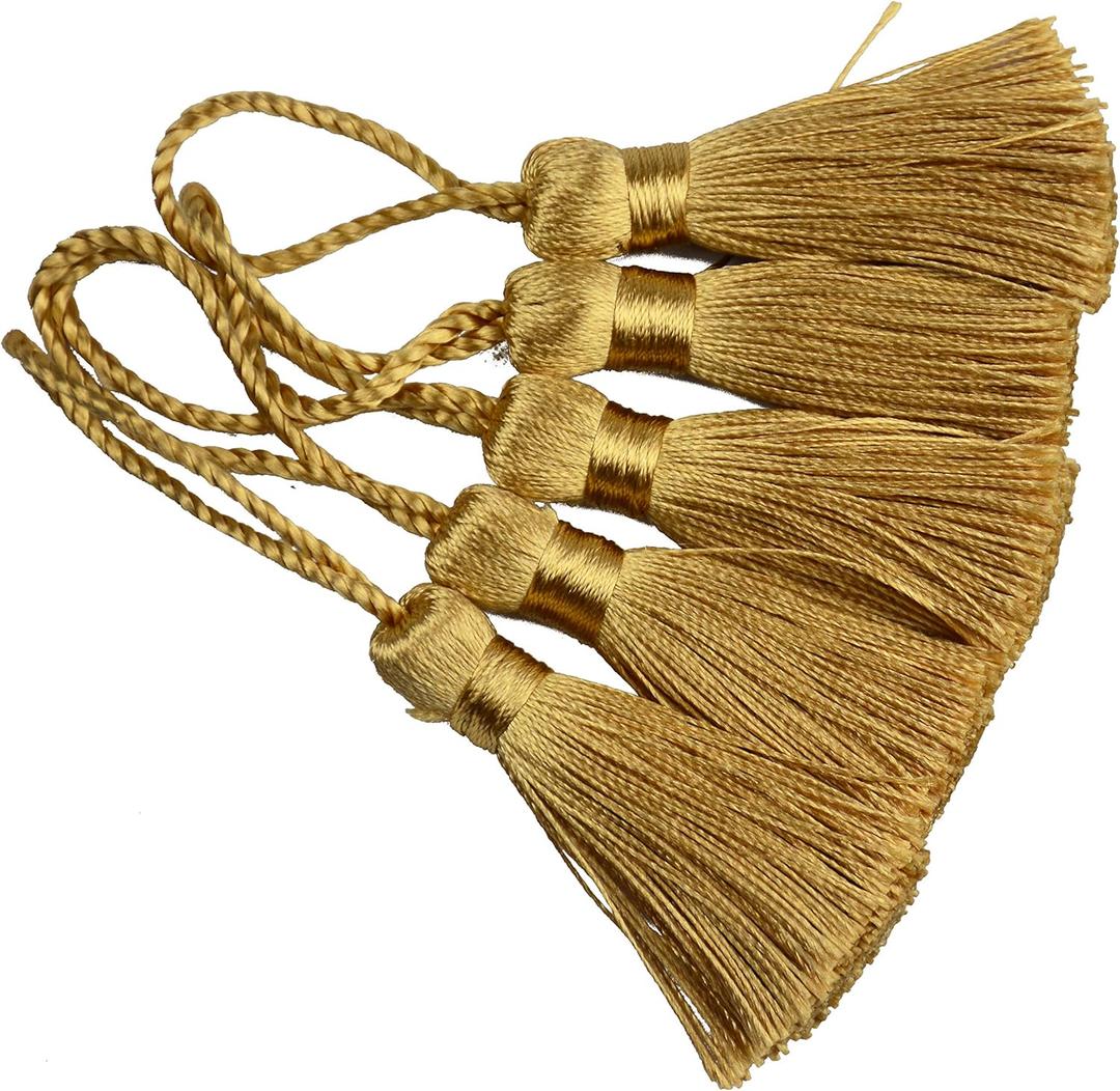 Makhry 20pcs 4.3 Inch Handmade Silky Floss Mini Tiny Craft Tassels with 2-Inch Cord Loop and Small Chinese Knot for Earrings, Souvenir, Bookmarks, DIY Craft Accessory,Tags (#47Champagne)