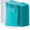 AWELL Mini Turquoise Blue Paper Bag with Handle Party Favours Bag 6x4.5x2.5 inch for Baby Shower Birthday Wedding Recycled Bag, Pack of 24