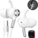 APETOO Wired Ear Buds Sport in-Ear Headphones with Anti Fall/Hurt Wingtips, Mute Mic, Pure Stereo Bass, Noise Isolating Aux 3.5mm Earbuds for iPhone/iPad/Android/Mac/Laptop/PC/Women/Small Ear/School (White-Silver)