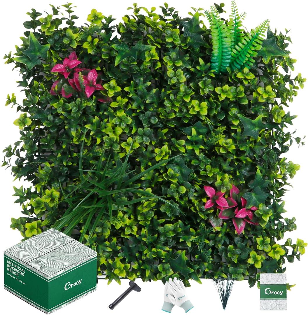 Grooy Boxwood Roll Panels, 12pcs 20"x20" Grass Wall (33.33sq.ft), Grass Backdrop, Privacy Screen, Sun Protected Green Wall Decor for Outdoor, Indoor, Garden, Backyard and Décor