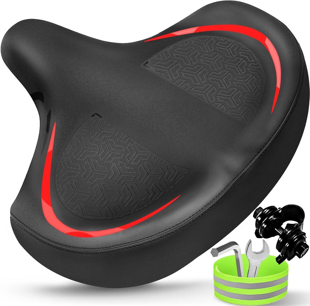 Bicycle Seat, Bike Seat for Women Men Extra Comfort Wide, Oversized Comfortable Seats Saddle for Peloton Bikes, Fit for Exercise Bikes, Electric Bikes, Mountain Bikes, Cruiser Bikes (Red)