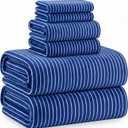 6 Pcs Oversized Bath Towels for Adults 35x70 Inches Blue & White Striped Extra Large Bath Towel Sets Bathroom Sheets Jumbo Shower Towels Quick Dry Absorbent Soft Microfiber for Women Men