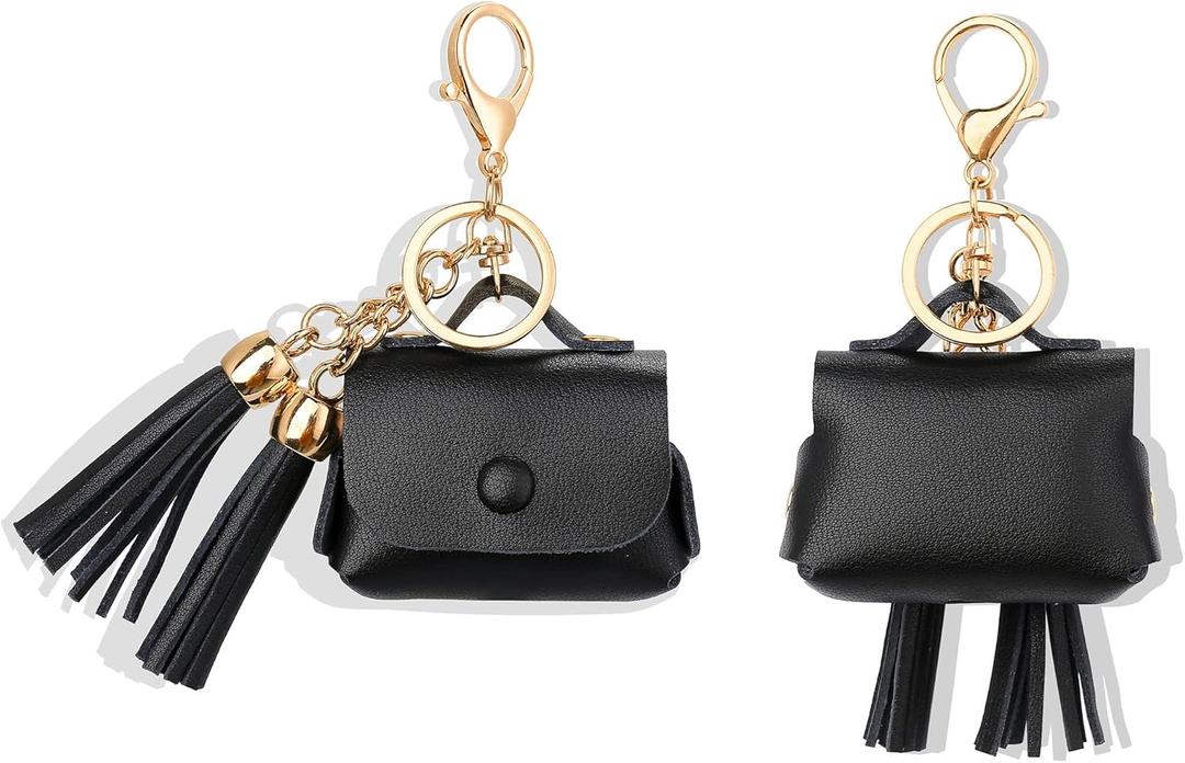 MODOS LOGICOS Charging Case Cover for Apple Air Pods Pro, Genuine Leather Case with a Couple of Drooping Tassels for Apple AirPods Pro 1st (2019) / AirPods Pro 2nd (2022) Charging Case - Black