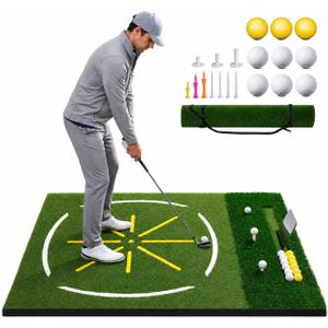 Dual Turf Golf Mat 5x4FT, Golf Hitting Practice Mat for Backyard | Features Phone Slot, Ball Tray, Alignment Line And Artificial Turf For Indoor Outdoor Driving Range Training & Golf Practice, 5x4FT with Phone Slot
