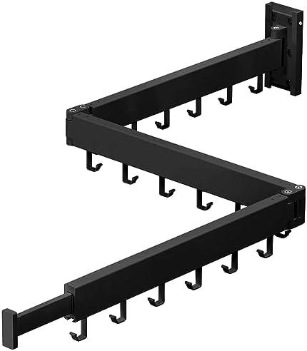 ZdwCyl Clothes Drying Rack Wall Mounted,Laundry Rack Wall Wount,Drying Rack Clothing for Laundry,Retractable Dryer Racks,Wall Mounted Drying Rack Collapsible, Black, Sandy Coating,3z-b01