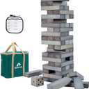 ApudArmis 60 PCS Giant Tumble Tower Stack to 5Ft, Pine Wooden Stacking Timber Game with 1 Dice Set - Classic Block Giant Outdoor Game for Teens Adults Family (Gray)