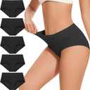 Womens Cotton Underwear Hipster Ladies Panties for Women Mid Rise Coverage Briefs Strech Breathable - 5 Pack (Large, Black)
