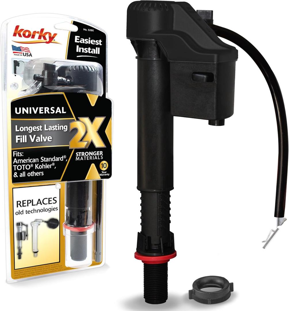 Korky QuietFILL 2X Long Life Toilet Fill Valve - Universal Fits 99% of Toilets - Easy Height Adjust for Fast Install, 528X (No Size)