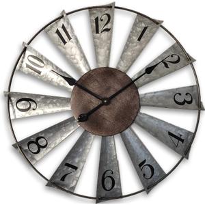 Mrocioa 24inch Windmill Distressed Metal Wall Clocks Rustic Large Decorative Clock Oversized Farmhouse Decor,Non Ticking,Battery Operated (24 inch)