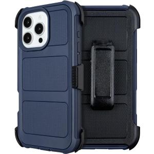Shockproof Defender Case for iPhone 16 Pro Max with Holster, Heavy Duty Rugged with Stand, for Protective Phone Case iPhone 16 Pro Max Case Blue
