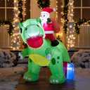 Joiedomi 6 FT Long Christmas Inflatable Dinosaur Outdoor Decoration, Inflatable Santa Riding Dinosaur with Build-in LEDs, Christmas Blow Up Yard Decoration for Xmas Party Garden Lawn Winter Dcor