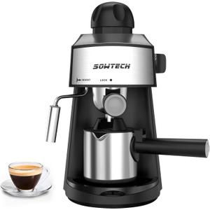 Espresso Machine 3.5 Bar 4 Cup Espresso Maker Cappuccino Latte Machine with Steam Milk Frother and Stainless Cup (Black)
