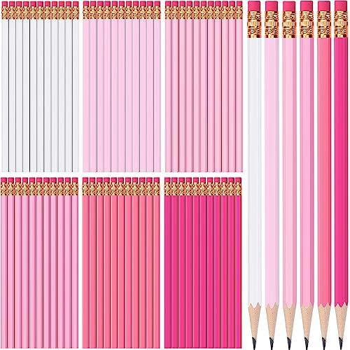 TecUnite 32 Pcs HB Pencils #2 Unsharpened Wood Cased Pencils with Eraser Hexagonal Pencil Cute Graphite No 2 Pen for Adults Gifts Exam School Office Sketching Learning(Pink Series, White)