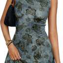 Trendy Queen Womens Mini Floral Boat Neck Sleeveless Bodycon Short Party Summer Dresses 2026 (S)