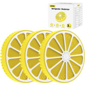 Refrigerator Deodorizer with AOP-KF Solid Alkali Technology, 2 Years Long-Lasting Fresh Odor Eliminator for Fridge, Kitchen, Apartment, Closet & Small Spaces, Lemon Design & Adjustable Clip (3 Packs)
