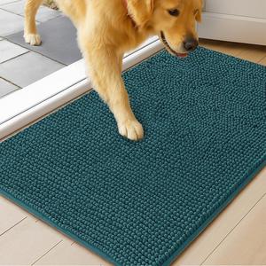 MudGuard Mat Dog Door Mat for Muddy Paws, Super Absorbent Microfiber, Non-Slip Indoor Mat, Quick Dry Chenille Mud Mat for Dogs & Entryway, Washable, Atlantic Blue 36" x 60"