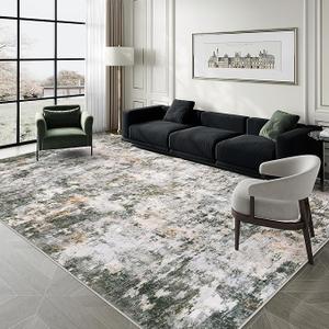 8x10 Area Rugs, Modern Abstract Washable Rug for Living Room, Stain Resistant Non-Shedding Distressed Area Rug with Non Slip Backing for Bedroom (Brown/Grey, 8'x10')