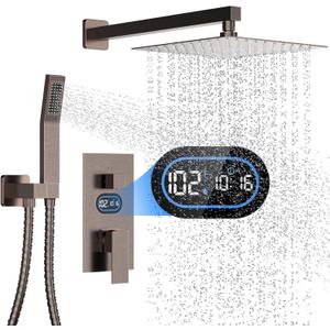 Longriver Shower Faucet Set with Hydro Power Temperature Display, Shower System 10 Inch Shower Head with Handheld Spray, Wall Mounted Shower Fixtures with Shower Valve and Trim Kit, Oil Rubbed Bronze