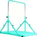 Foldable Gymnastic Bar, 9 Height Levels, 200 lbs Weight Capacity, 5 Ft Length Gymnastic Kip Bar with Mat, Gymnastic Equipment for Home and Gym Center Indoor Outdoor Use