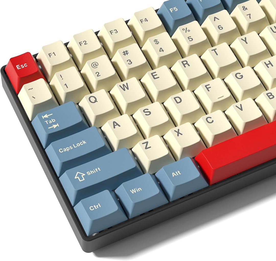 PBT Keycaps Set, Doubleshot 137 Key Caps,Cherry Profile Custom Keycap for 61/64/68/84/87/100/104/108 Mechanical Keyboard, Compatiability for 60 65 75 100 Percent Keyboads (White Blue Red)