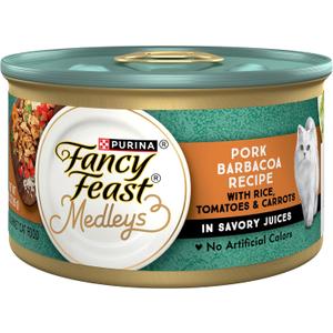 Purina Fancy Feast Medleys Wet Food For Cats Pork Barbacoa With Rice, Tomatoes and Carrots in Savory Juices - (Pack of 24) 3 oz. Cans, Best By OCT 2026