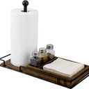 MyGift Paper Towel Holder with Napkin Holder and 3 Spice Shakers, Rustic Burnt Solid Wood and Industrial Matte Black Metal Paper Towel Roll Dispenser, Farmhouse Kitchen Stoage