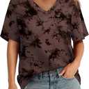 Aokosor Womens V Neck Short Sleeve T Shirts Summer Tops 2025 Casual Loose Tees Trending Now (Size Medium, Tie Dye Brown)