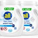 all free clear, Original, MIGHTY PACS Laundry Detergent Pacs for Sensitive Skin, Unscented and Hypoallergenic, 66 Count (Pack of 2)
