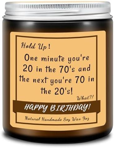 Homsolver 70th Birthday Gifts for Women Men, 70th Birthday Candle Gifts, Funny Birthday Gift Ideas for 70-Year-Old Women Men - Lavender Scented Handmade Candles