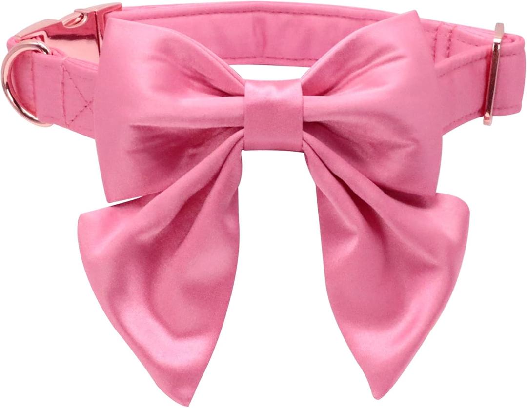Lionet Paws Bowtie Dog Collar - Comfortable Silk Dog Collar with Detachable Bow Tie for Small Dogs, Neck 10-16 Inches (Peach)