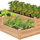 VIVOSUN 3-Tier 3-Grid Wooden Raised Garden Bed, 42.5 x 34.5 x 15 Inches, Outdoor Elevated Wood Planter Box with Screwdriver for Gardens, Patios, Backyards, Balcony and Outdoors