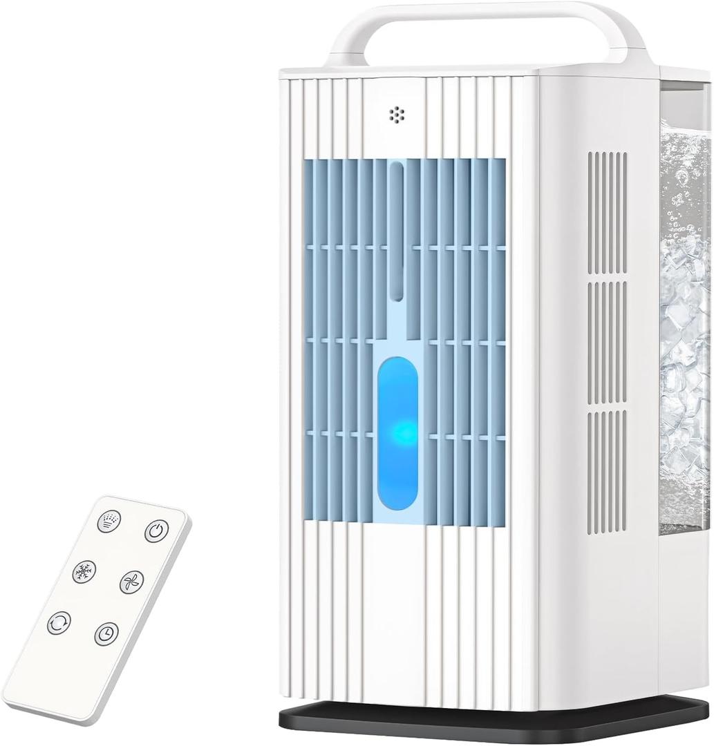4-in-1 Portable Air Conditioners: 1700ml Tank Mini Air Conditioner with 120 Oscillating 16.5ft Remote - Evaporative Air Cooler with 3 Speed & 7 Lights 1-7H Timer - Portable AC Unit for Bedroom